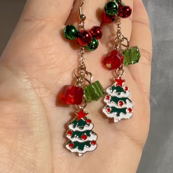 Festive Christmas Tree Drop Earrings – Red & Green Holiday Jewelry - Picture 3 of 4